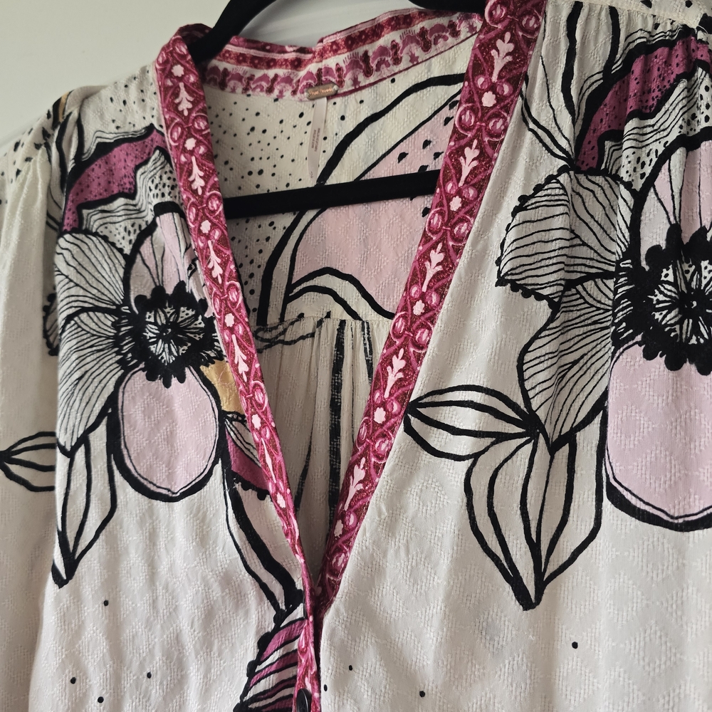 Free People Kimono Boho Maxi Top Beach Cover Up Oversized S Resort Floral Dress - Picture 6 of 16